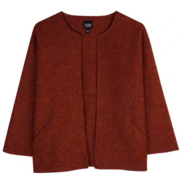 Eileen Fisher Womens Alpaca Wool Mélange Jacket 3/4 Sleeve Cayenne Orange Size L - Picture 3 of 13